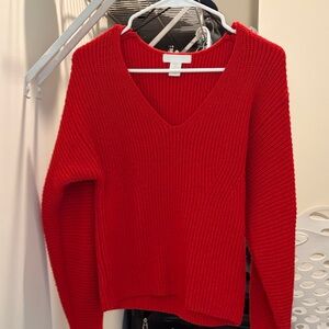 H&M V-Neck Sweater in Bold Red